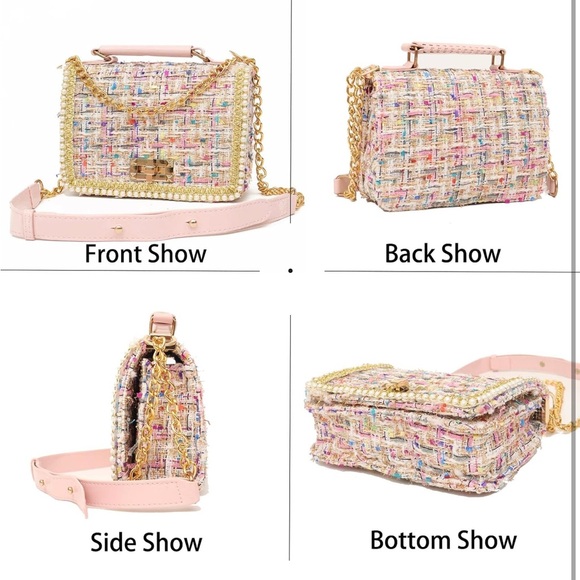 EUC Chic Multicolor Tweed Handbag with Gold Chain and Pink Trim - Picture 4 of 11